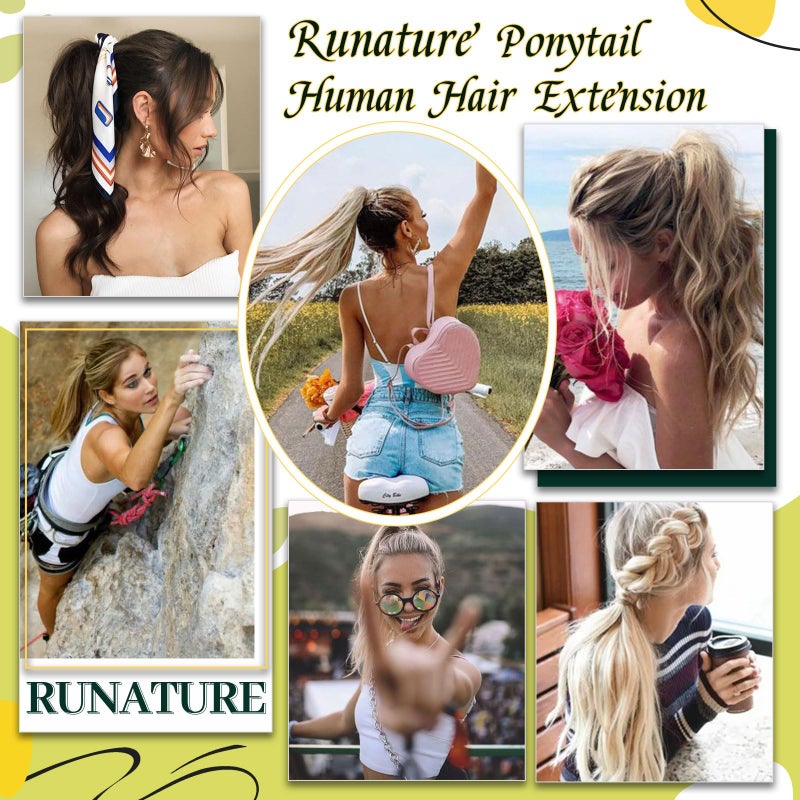 RUNATURE Ponytail Extension Real Human Hair, Natural Remy Hair Ponytail, One Piece Hair Extensions Ponytail, Easy to Install, Daily Wearing, 18 Inch 80g #8P60 Light Brown Highlight Platinum Blonde - Image 4